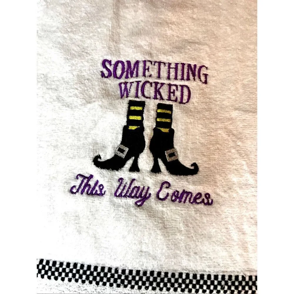 Set of 2 “Something Wicked This Way Comes” Witch Feet Tea Towels 100% Cotton